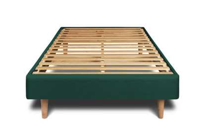 Lit 90x190 cm - Sommier à lattes H29 cm + tête de lit à lignes - Tissu Velours Vert