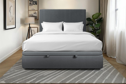Lit coffre 140x190 cm avec Tête de lit tapissée - Tissu Velours Gris Anthracite