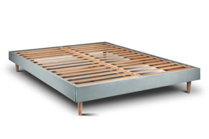 Lit 150x190 cm - Sommier à lattes H29 cm + tête de lit tapissée - Tissu Velours Gris Bleuté
