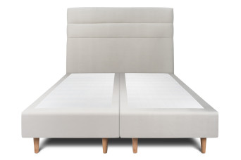 Lit 2x 80x200 cm - Sommier tapissier H35 cm + tête de lit à lignes - Tissu Velours Gris Clair