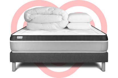 Pack lit complet 140x190 cm - Matelas + Sommier Gris (en kit) + 2 oreillers + Couette - Vital Ergo