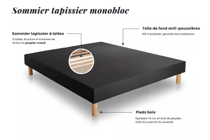 Pack lit complet 140x190 cm - Matelas + Sommier Noir + 2 oreillers + Couette - Supérieur