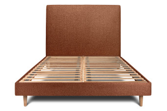 Lit 150x200 cm - Sommier à lattes H29 cm + tête de lit tapissée - Tissu Bouclette Terracotta
