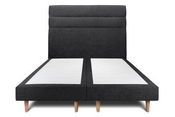Lit 2x 90x200 cm - Sommier tapissier H29 cm + tête de lit à lignes - Tissu Toile natté Noir