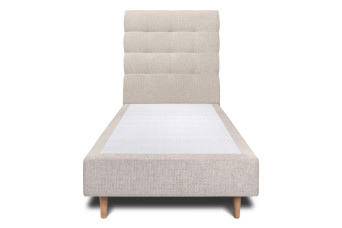 Lit 90x200 cm - Sommier tapissier H35 cm + tête de lit capitonnée - Tissu Toile natté Beige Clair