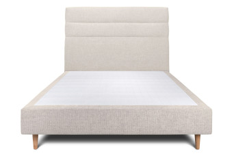 Lit 150x190 cm - Sommier tapissier H35 cm + tête de lit à lignes - Tissu Toile natté Beige Clair