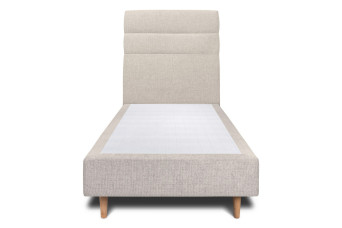 Lit 90x200 cm - Sommier tapissier H35 cm + tête de lit à lignes - Tissu Toile natté Beige Clair
