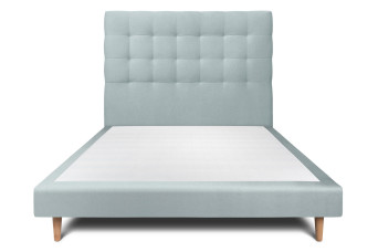 Lit 140x200 cm - Sommier tapissier H29 cm + tête de lit capitonnée - Tissu Velours Gris Bleuté