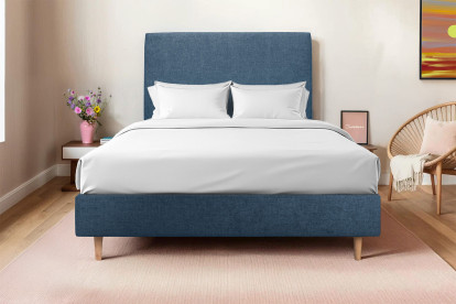 Tête de lit 150 cm Tapissée - Tissu Toile Natté Bleu Ocean