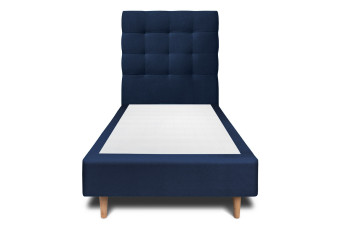 Lit 90x190 cm - Sommier tapissier H35 cm + tête de lit capitonnée - Tissu Velours Bleu Océan