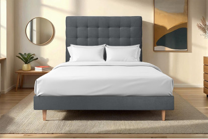 Lit 150x190 cm - Sommier à lattes H29 cm + tête de lit capitonnée - Tissu Velours Gris Anthracite