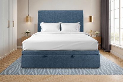 Sommier Coffre 180x200 cm - Toile nattée  - Bleu océan