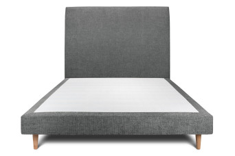 Lit 150x190 cm - Sommier tapissier H29 cm + tête de lit tapissée - Tissu Toile natté Gris Anthracite