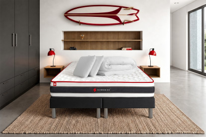 Pack lit complet 180x200 cm - Matelas + 2 Sommiers noirs + 2 oreillers + Couette - Energy