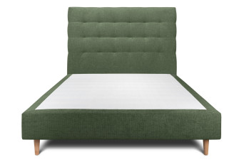 Lit 135x190 cm - Sommier tapissier H35 cm + tête de lit capitonnée - Tissu Toile natté Vert Kaki