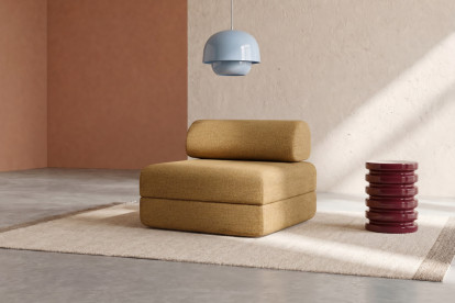Fauteuil convertible et modulable, mousse écologique et assise ferme - Tissu tweed Jaune