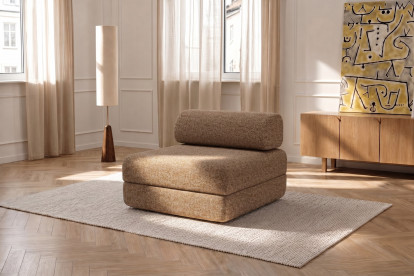 Fauteuil convertible et modulable, mousse écologique et assise ferme - Tissu tweed Marron
