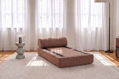 Fauteuil convertible et modulable, mousse écologique et assise ferme - Tissu tweed Rouge