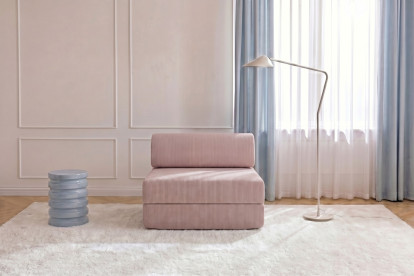 Fauteuil convertible et modulable, mousse écologique et assise ferme - Velours côtelé Rose pâle