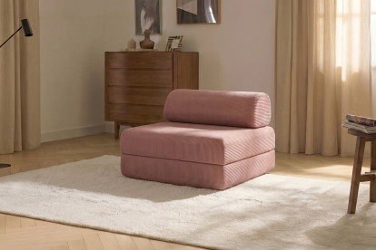 Fauteuil convertible et modulable, mousse écologique et assise ferme - Velours côtelé Rose