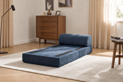 Fauteuil convertible et modulable, mousse écologique et assise ferme - Velours côtelé Bleu