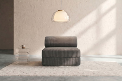 Fauteuil convertible et modulable, mousse écologique et assise ferme - Velours côtelé Gris