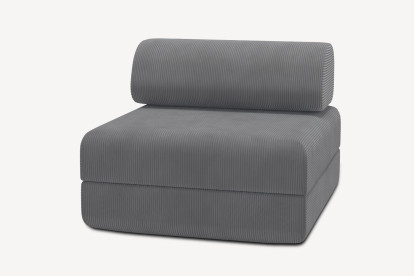 Fauteuil convertible et modulable, mousse écologique et assise ferme - Velours côtelé Gris