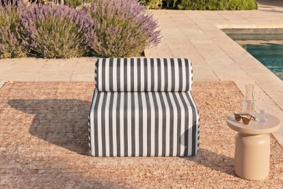 Fauteuil modulable, mousse écologique et assise ferme - Tissu extérieur à rayures, blanc et gris anthracite