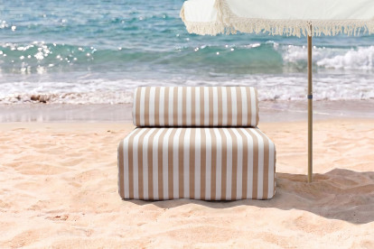 Fauteuil modulable, mousse écologique et assise ferme - Tissu extérieur à rayures, blanc et marron