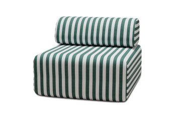 Fauteuil modulable, mousse écologique et assise ferme - Tissu extérieur à rayures, blanc et vert foncé