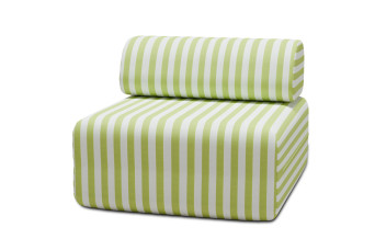 Fauteuil modulable, mousse écologique et assise ferme - Tissu extérieur à rayures, blanc et vert anis