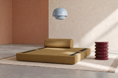 Canapé 2 places convertible et modulable, mousse écologique et assise ferme - Tissu tweed Jaune