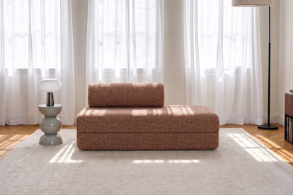 Canapé 2 places convertible et modulable, mousse écologique et assise ferme - Tissu tweed Rouge