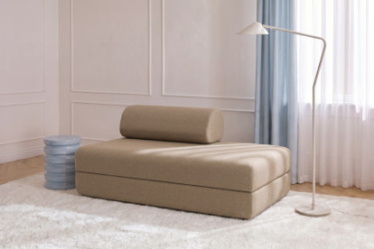 Canapé 2 places convertible et modulable, mousse écologique et assise ferme - Tissu lisse Marron