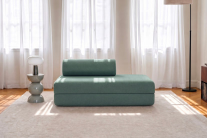 Canapé 2 places convertible et modulable, mousse écologique et assise ferme - Tissu lisse Vert