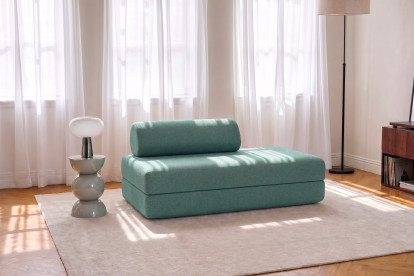 Canapé 2 places convertible et modulable, mousse écologique et assise ferme - Tissu lisse Vert