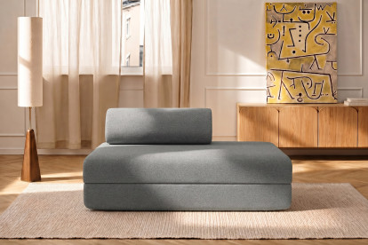 Canapé 2 places convertible et modulable, mousse écologique et assise ferme - Tissu lisse Gris