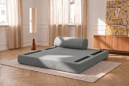 Canapé 2 places convertible et modulable, mousse écologique et assise ferme - Tissu lisse Gris