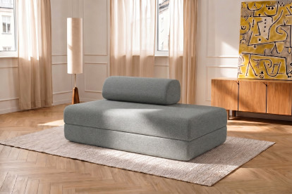 Canapé 2 places convertible et modulable, mousse écologique et assise ferme - Tissu lisse Gris