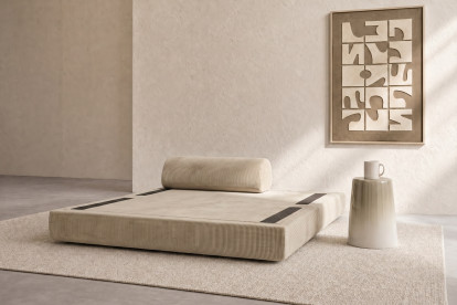 Canapé 2 places convertible et modulable, mousse écologique et assise ferme - Velours côtelé Beige