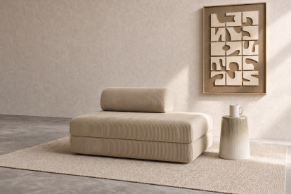 Canapé 2 places convertible et modulable, mousse écologique et assise ferme - Velours côtelé Beige
