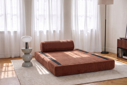 Canapé 2 places convertible et modulable, mousse écologique et assise ferme - Velours côtelé Terracotta