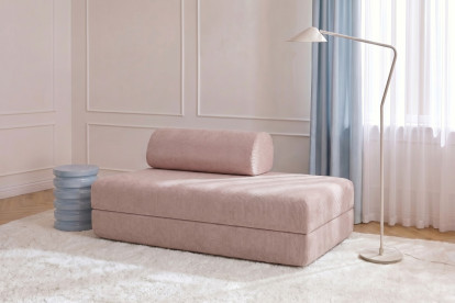 Canapé 2 places convertible et modulable, mousse écologique et assise ferme - Velours côtelé Rose pâle
