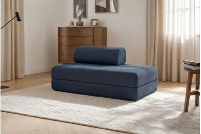 Canapé 2 places convertible et modulable, mousse écologique et assise ferme - Velours côtelé Bleu