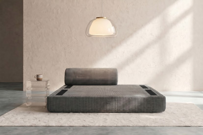 Canapé 2 places convertible et modulable, mousse écologique et assise ferme - Velours côtelé Gris