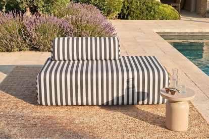 Canapé 2 places modulable, mousse écologique et assise ferme  - Tissu extérieur à rayures, blanc et gris anthracite