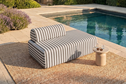 Canapé 2 places modulable, mousse écologique et assise ferme  - Tissu extérieur à rayures, blanc et gris anthracite