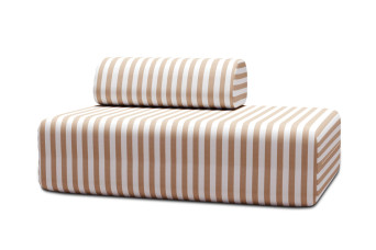 Canapé 2 places modulable, mousse écologique et assise ferme  - Tissu extérieur à rayures, blanc et marron
