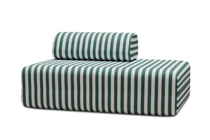 Canapé 2 places modulable, mousse écologique et assise ferme  - Tissu extérieur à rayures, blanc et vert foncé