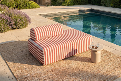 Canapé 2 places modulable, mousse écologique et assise ferme  - Tissu extérieur à rayures, blanc et rouge